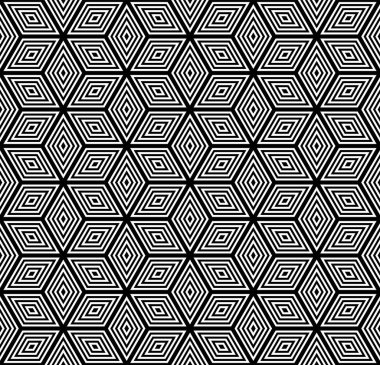 Kusursuz geometrik elmaslar ve altıgen desenler. Üç boyutlu illüzyon. Vektör sanatı.