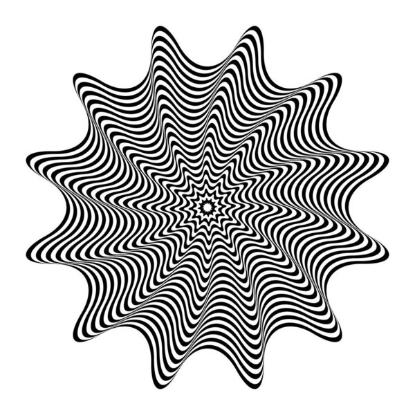 Abstract circle wavy lines op art pattern with whirl movement illusion effect. Vector illustration.