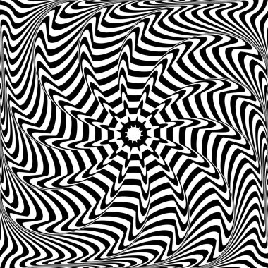 Abstract circle op art lines pattern with whirl movement illusion effect. Vector illustration.
