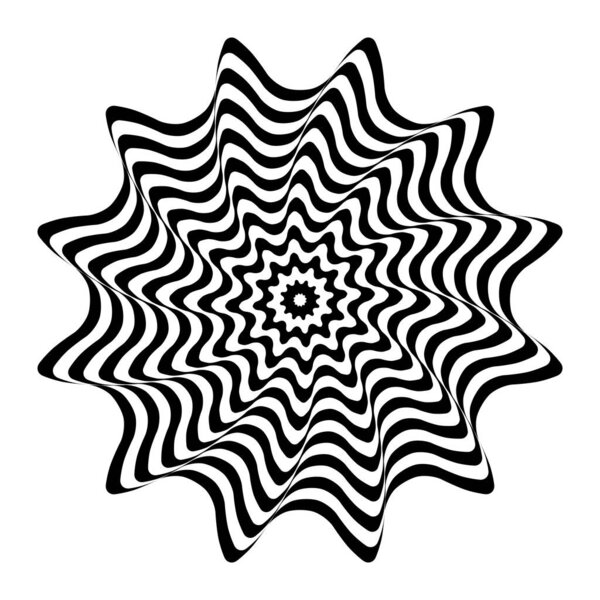 Abstract circle wavy lines op art pattern with whirl movement illusion effect. Vector illustration.