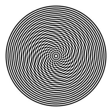 Soyut çember dalgalı çizgiler, hareket illüzyonu efektli operasyon sanatı deseni. Vektör illüstrasyonu.