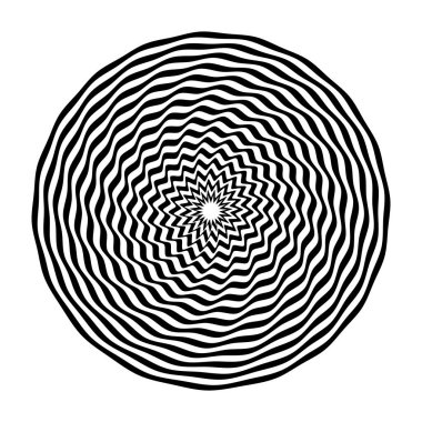 Soyut çember dalgalı çizgiler, hareket illüzyonu efektli operasyon sanatı deseni. Vektör illüstrasyonu.