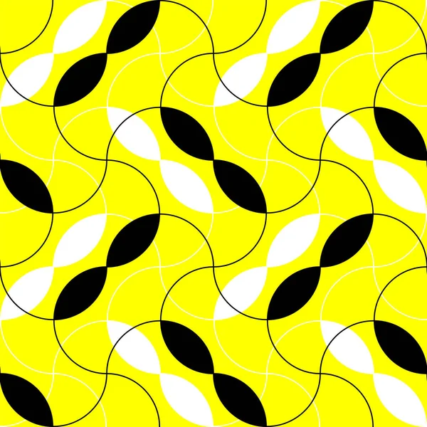 Abstraktes Gelbes Schwarzes Und Weißes Nahtloses Muster Mit Wellenförmigen Linien — Stockvektor