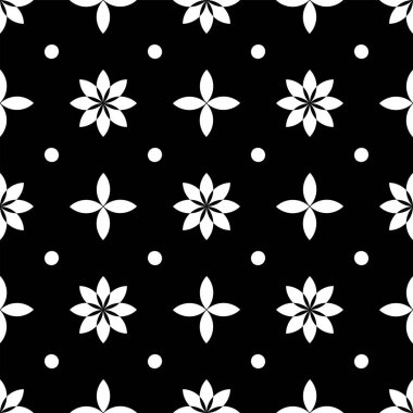 Siyah arka planda soyut, dikişsiz çiçek desenleri. Vektör sanatı.