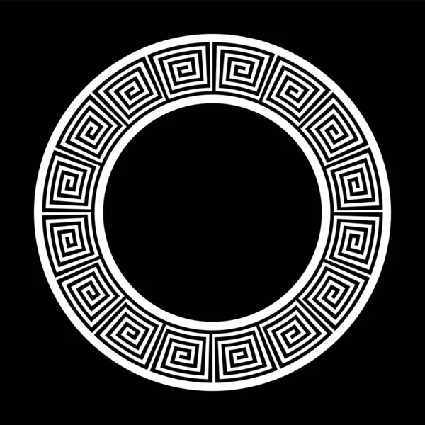 Абстрактний Геометричний Орнамент Грецьким Меандром Декоративного Кола Рамки Чорному Тлі — стоковий вектор