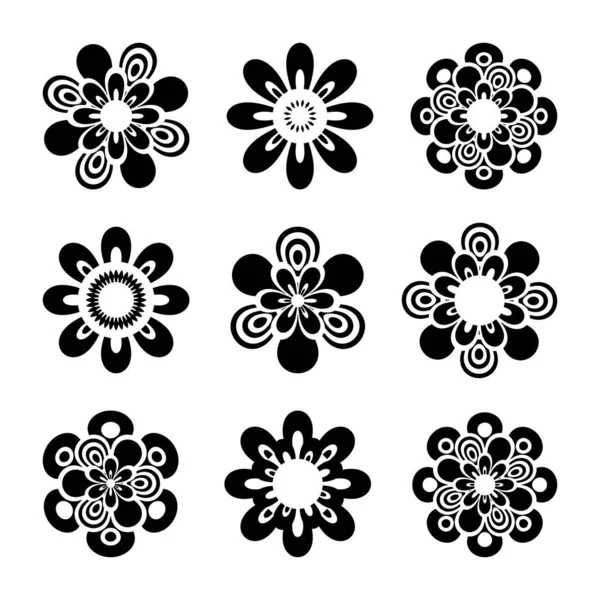 Icônes Fleurs Décoratives Abstraites Eléments Design Floral Art Vectoriel — Image vectorielle