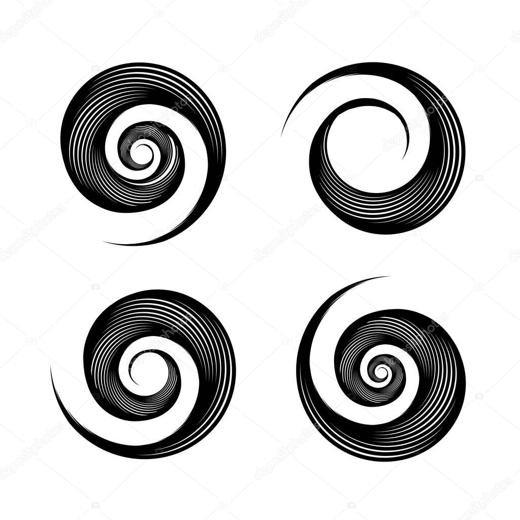 Abstract spiral swirl design elements. Vector art.