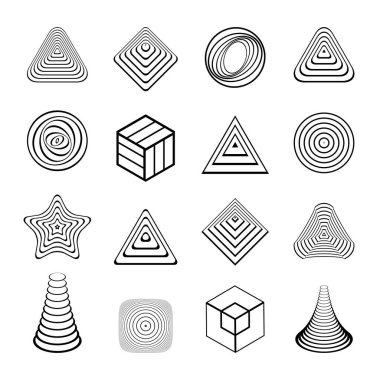 Üç boyutlu illüzyon efektli soyut geometrik tasarım elementleri. Vektör sanatı.