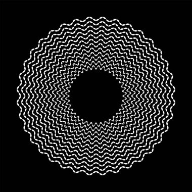 Siyah arkaplanda soyut beyaz dekoratif çember deseni. Vektör sanatı.