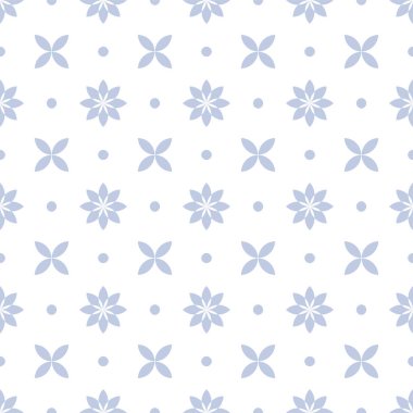 Beyaz arka planda soyut mavi çiçek desenleri var. Vektör sanatı.