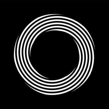Siyah zemin üzerinde soyut beyaz dairesel dönen tasarım elemanı. Vektör sanatı.