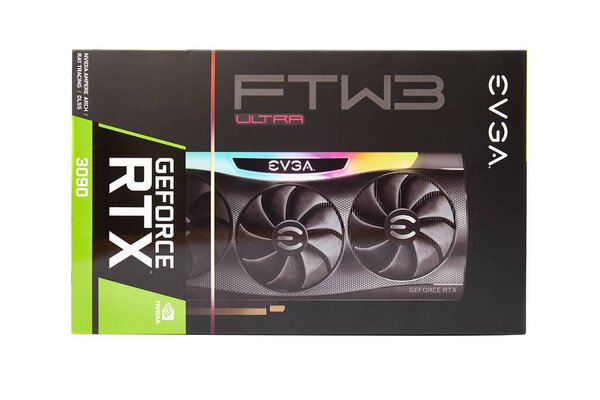 EVGA Geforce RTX 3090 Nvidia GPU box, isolated on white