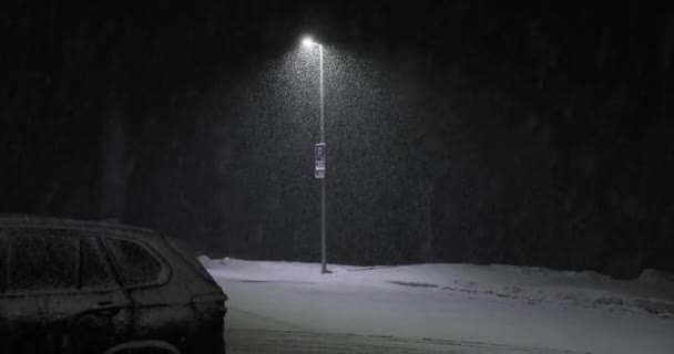 Schneefall auf der Straße, nachts — Stockvideo