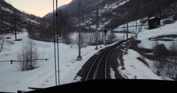 Zermatt Shuttle train in the Swiss Alps, drivers view — Stock Video