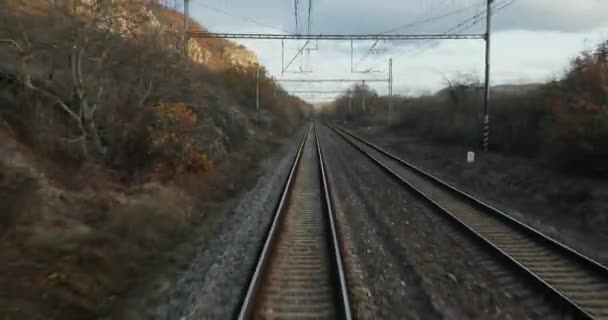 Viagens ferroviárias vista traseira — Vídeo de Stock