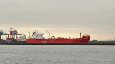 Rotterdam yakınlarında seyir halindeki sanayi gemileri