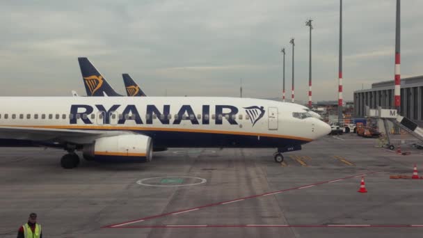Ryanair uçağı Berlin Havaalanına iniyor. — Stok video