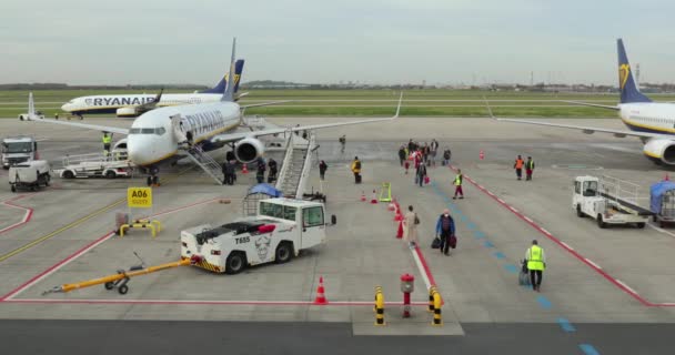 Ryanair uçağı Berlin Havaalanına iniyor. — Stok video