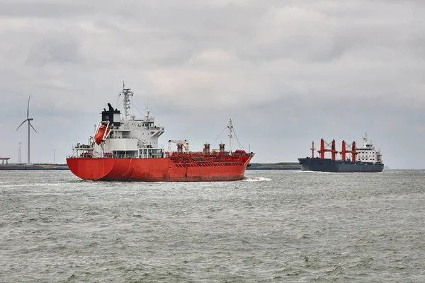 Industrial ships sailing near Rotterdam — Stock Photo, Image