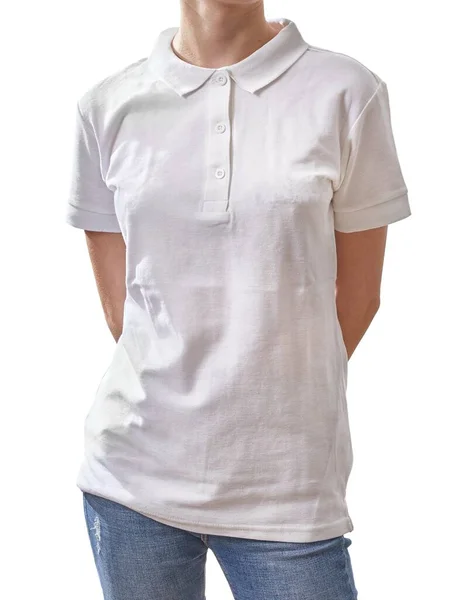 Menina em branco T-shirt fundo isolado — Fotografia de Stock