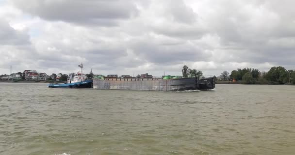 Cargo barge ship sailing near Rotterdam to the Rhine — Stock Video