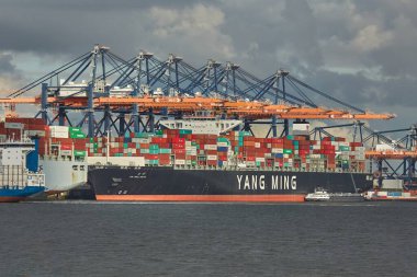 Bir gemide konteynırlar yükleniyor