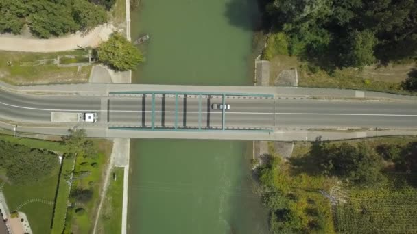 Puente Sobre Río Danubio Mosoni Duna Imágenes Aviones Tripulados Halaszi — Vídeo de stock