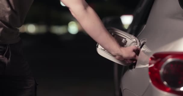 Filling Fuel Car Petrol Station Pump Night — Stock Video