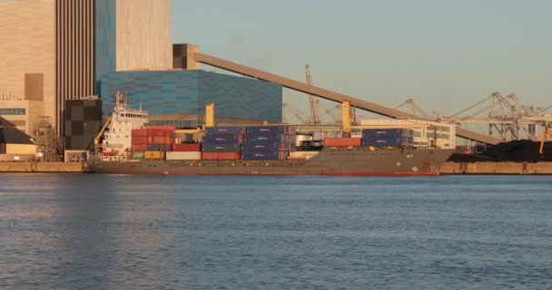 Ρότερνταμ Ολλανδία Circa 2019 Πλοίο Εμπορευματοκιβωτίων Αγκυροβολημένο Προβλήτα Στο Λιμάνι — Αρχείο Βίντεο