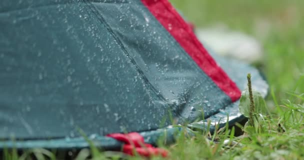 Tiendas Campaña Camping Lluvia Que Cae Tiempo Lluvioso Verano — Vídeo de stock