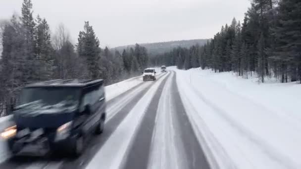 Inari Finlandia Circa 2022 Conducir Las Carreteras Nevadas Invierno Laponia — Vídeos de Stock