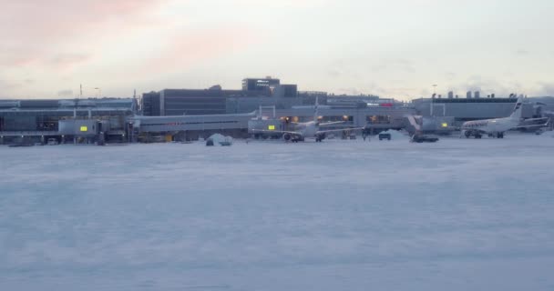 Helsinki Finland Circa 2022 Airplanes Helsinki Airport Winter Cold Harsh — Stock Video