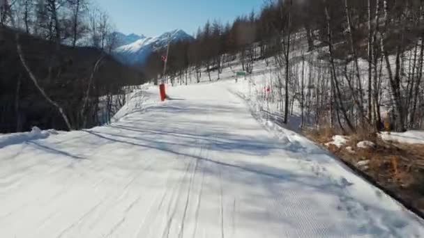 Skiing Alps Slow Easy Slope Realxing Ride Forst Person Point — Stock Video