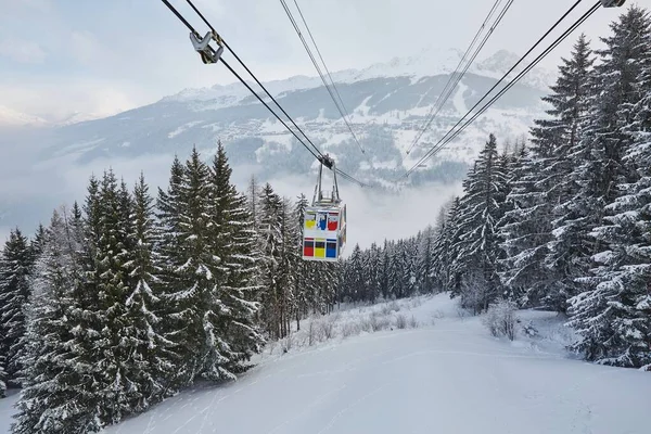 Lyžařský Vlek Nad Údolím Vanoise Express Spojující Části Paradiski Plagne — Stock fotografie