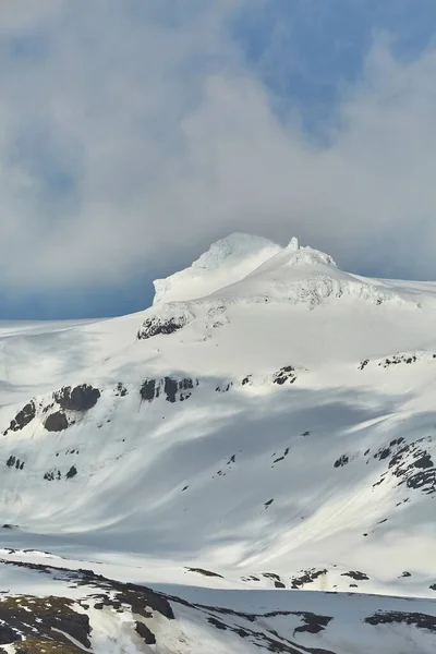 Vulcão Islandês Eyjafjallajokull Calota Gelo Névoa Nebulosa Superior Cobrindo Pico — Fotografia de Stock