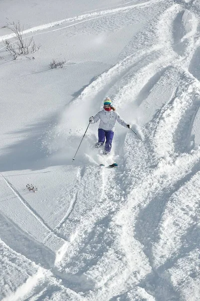 Valmorel France Circa 2019 Skieur Descend Rapidement Dans Neige Fraîche — Photo