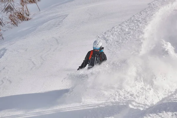 Valmorel Frankrijk Circa 2019 Snowboarder Diepe Sneeuwvrije Rit Komt Van — Stockfoto