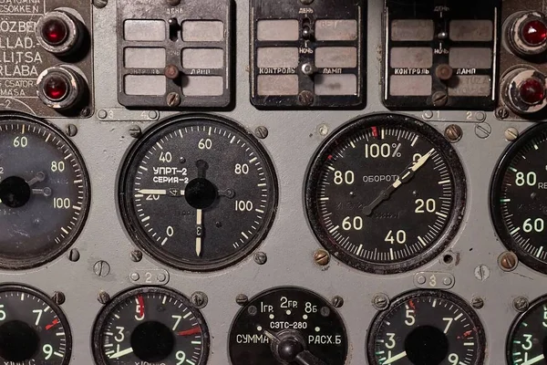 Cockpit Avião Muito Velho Instrumentos Russien Dos Tempos Soviéticos — Fotografia de Stock