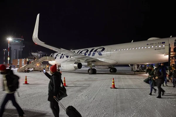 Ivalo Finland Circa 2022 Finnair Airliner Landing Ivalo Northernmost Airport — 图库照片