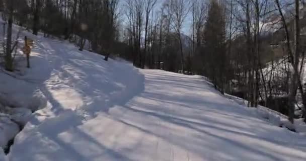 Esqui Nos Alpes Lentos Declive Fácil Realxing Passeio Ponto Vista — Vídeo de Stock