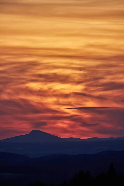 Dramatic Sunset Distant Hills — Stock Photo, Image