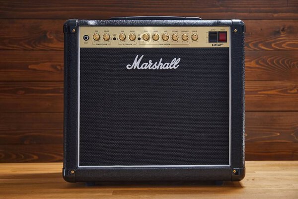 Budapest, Hungary - Circa 2021: Marshall guitar combo amplifier, classic vintage rock or classic metal sound. DSL20c tube amp