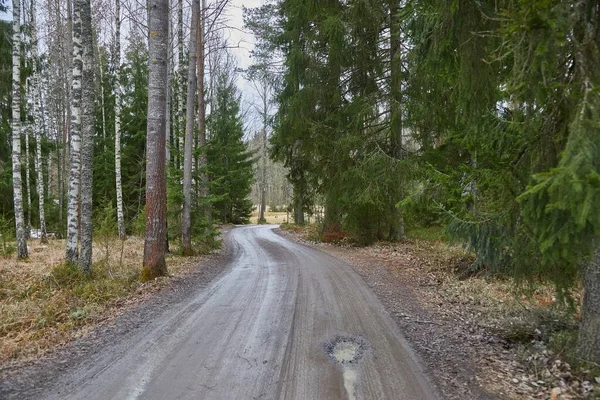 Dirtroad Kruist Het Platteland Lente Modder Plassen — Stockfoto