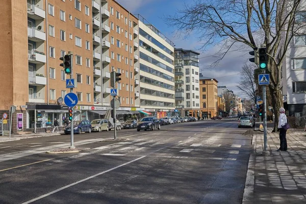 Turku Finlandia Circa 2017 Strada Cittadina Turku Con Attraversamento Pedonale — Foto Stock