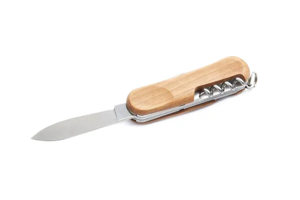 Multifunction Folding Knife Isolated White Background Sharp Blade Open — Stock Photo, Image