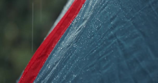 Tent Camping Falling Rain Raindrops Running — Stock Video