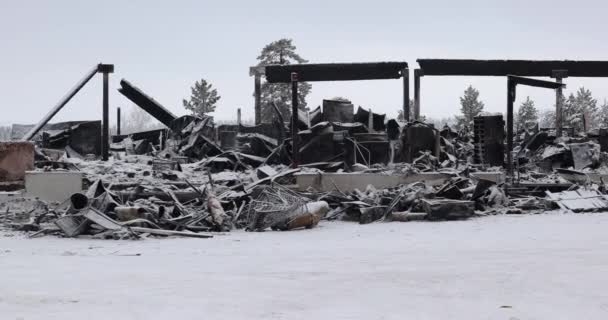 Quemado Del Centro Comercial Laponia Finlandesa Las Ruinas Permanecen Después — Vídeos de Stock
