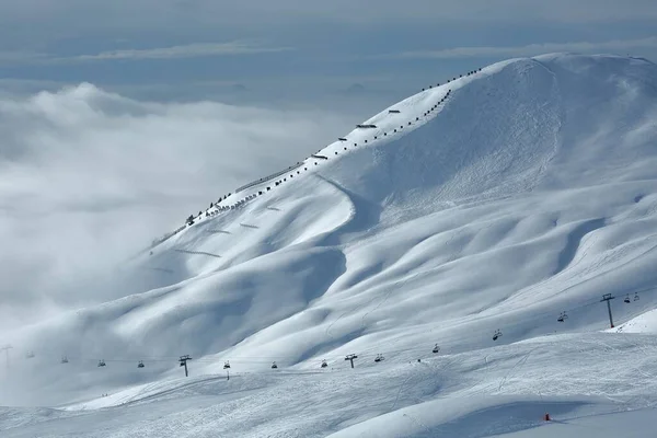 Piste Ski Dans Les Alpes Françaises Brouillard — Photo