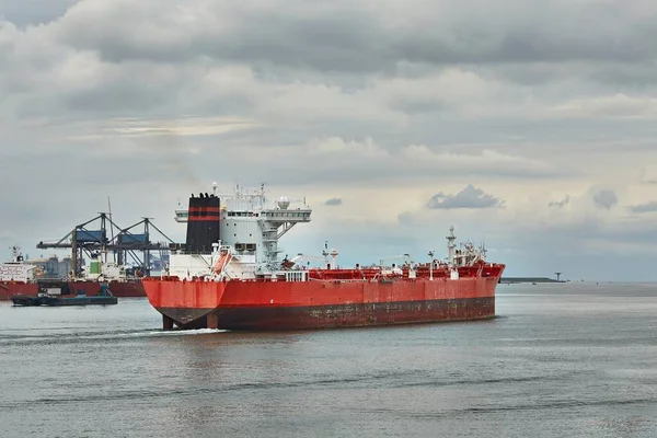 Industrial Tanker Ship Entrance Port Rotterdam — Stock Photo, Image
