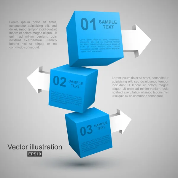 Tři modré krabice s šipkami 3d — Stockový vektor